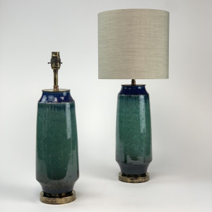 Pair Of Torquiest Ceramic Drip Lamps on Antique Brass Bases (T6700)