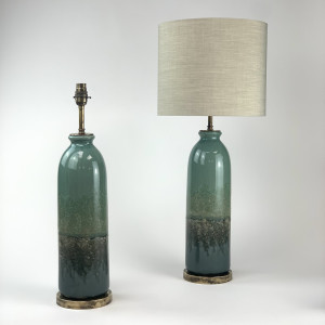 Pair Of Torquiest Textured Ceramic Lamps On Antique Brass Bases (T6701)
