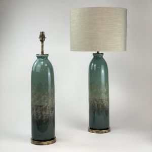 Pair Of Large Torquiest Textured Ceramic Lamps On Antique Brass Bases (T6703)