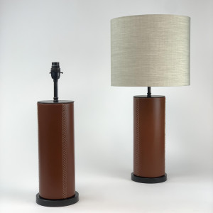 Pair Of Dark Brown Leather Lamps On Brown Bronze Bases (T6708)