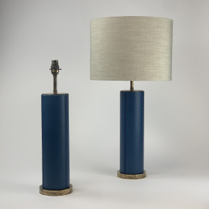 Pair Of Blue Leather Lamps on Antique Brass Bases (T6710)