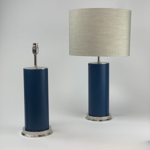 Pair Of Blue Leather Lamps On Silver Plated Bases (T6711)