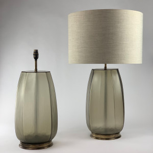 Pair Of Large Brown Cut Glass Lamps On Antique Brass Bases (T6718)