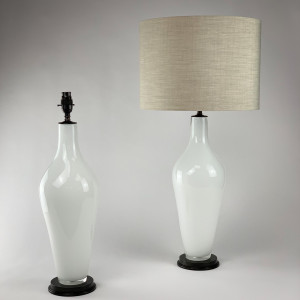 Pair Of White Glass Lamps Antique Brown Bronze Bases (T6723)