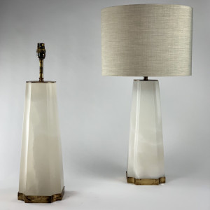 Pair Of Cut Alabaster Lamps On Antique Brass Bases (T6726)