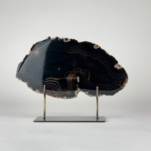 Large Black Agate on Antique Brass Stand (T6793)