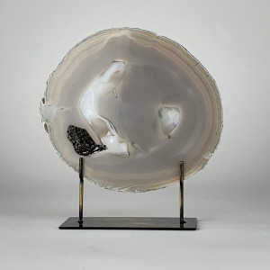 Large Grey Agate on Antique Brass Stand (T6800)