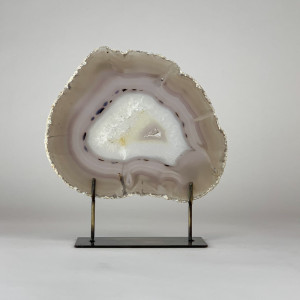 Large Grey Agate on Antique Brass Stand (T6806)