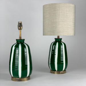 Pair Of Small  Ceramic Green And White Lamps On Antique Brass Bases (T6815)