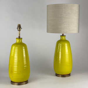 Pair Of Ceramic Yellow Lamps On Antique Brass Bases (T6821)
