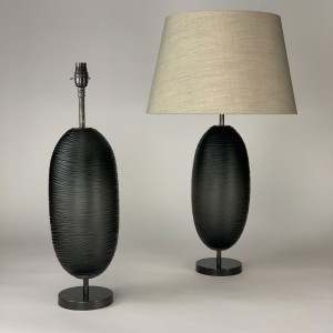 Pair Of Medium Grey Glass 'happy Pill' Lamps On Antique Brass Bases (T6830)