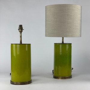 Green Bubble Lamps On Antique Brass Bases (T6844)