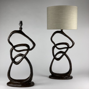 Pair Of Large Painted Brown Bronze Lamps (T6853)