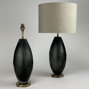 Pair Of Glass Black Facet Cut Lamps On Antique Brass Bases (T6862)