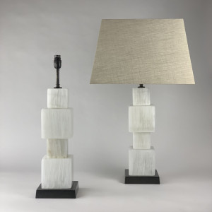 Pair Of Selenite Cube Lamps On Brown Bronze Bases (T6866)
