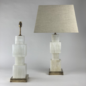 Pair Of Selenite Cube Lamps On Antique Brass Bases (T6867)