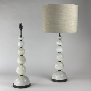 Pair Of Selenite Ball Stack Lamps On Brown Bronze Bases (T6869)