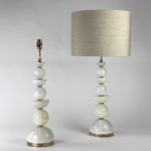 Pair Of Selenite Stack Lamps on Antique Brass Bases (T6872)