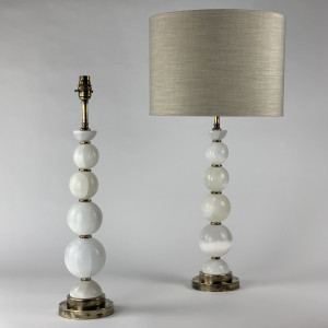 Pair Of Selenite Ball Stack Lamps On Double Antique Brass Bases (T6876)