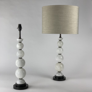 Pair Of Selenite Ball Stack Lamps On Double Antique Brass Bases (T6877)