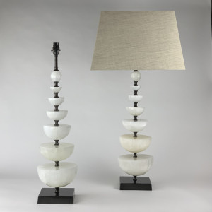 Pair Of Large Selenite Fountain Lamps On Antique Brass Bases (T6878)