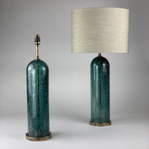Pair Of Teal Bubble Lamps On Antique Brass Bases (T6890)