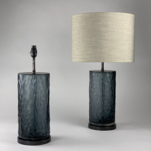 Pair Of Grey Glass Cut Lamps On Antique Brass Bases (T6894)