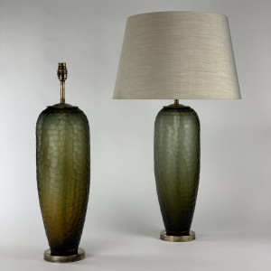 Pair Of Green Cut Glass Lamps On Antique Brass bases (T6895)