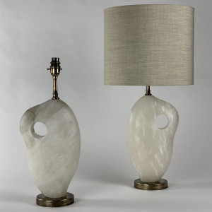 Pair Of Small Alabaster Lamps With Antique Brass Bases (T6897)