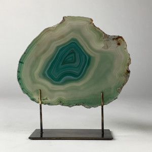 Medium Teal Agate On Antique Brass Bases (T6945)