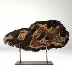 Large Black Agate On Antique Brass Bases (T6953)