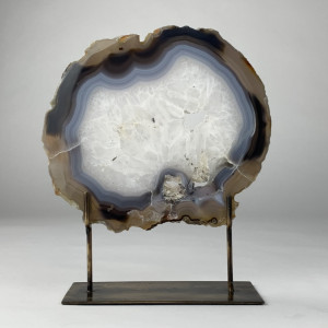 Large Grey Agate On Antique Brass Bases (T6968)