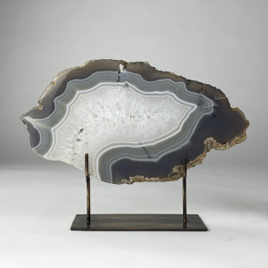Large Grey Agate On Antique Brass Bases (T6970)