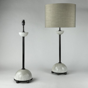Pair Of Selenite Dome Lamps On Brown Brass Bases (T6989)