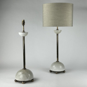Pair Of Selenite Dome Lamps On Antique Brass Bases (T6990)