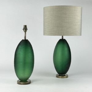 Pair Of Medium Green Glass 'happy Pill' Lamps On Antique Brass Bases (T6996)