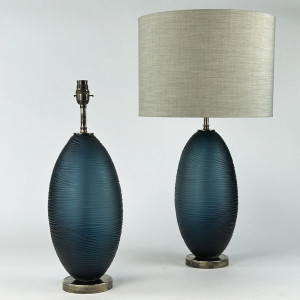 Pair Of Medium Blue Glass 'happy Pill' Lamps On Antique Brass Bases (T6997)