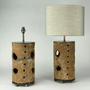Pair Of 19th Century French Pottery Kiln Stands Converted To Lamps With Antique Brass Bases (T7004)