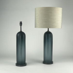 Pair Of Steel Blue Cut Glass Lamps On Brown Bronze Bases (T7011)