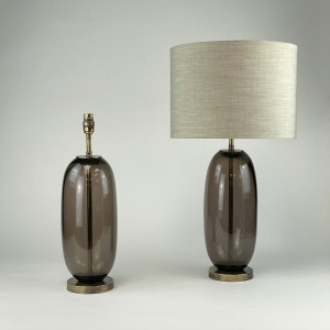 Pair Of Medium Brown 'peanut' Shaped Glass Lamps On Antique Brass Bases (T7031)