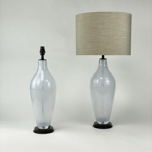 Pair Of Medium Opaline White 'standard' Glass Lamps On Brown Bronze Bases (T7040)