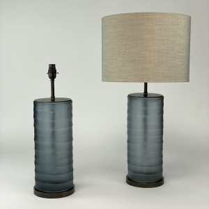 Pair of Medium 'Rolo' Grey/Blue Glass Table Lamps on Brown Bronze Bases (T7057)