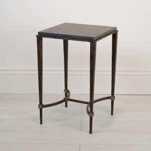 Wrought Iron 'Tapered Leg' Side Table With Marble Top, Taupe Finish And Gold Leaf Highlights (T7090)
