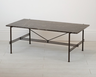 Textured Wrought Iron 'Albie' Coffee Table In Brown Bronze Finish With Marble Top (T7107)