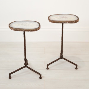 Pair of Small Wrought Iron 'Martini' Side Tables In Brown Painted Finish With Agate Slice Top (T7142)