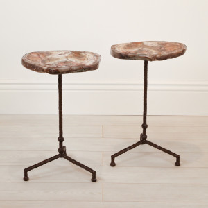 Pair of Small Wrought Iron 'Martini' Side Tables In Brown Painted Finish With Agate Slice Top (T7145)