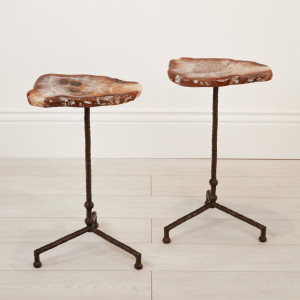 Pair of Small Wrought Iron 'Martini' Side Tables In Brown Painted Finish With Agate Slice Top (T7147)