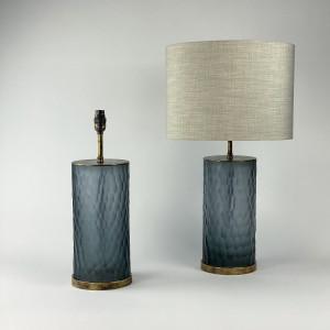 Pair Of Medium Grey Cut Glass Cylinder Lamps On Antique Brass Bases (T7238)