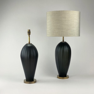 Pair Of Medium Grey Cut Glass Balloon Lamps On Antique Brass Bases (T7241)