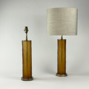 Pair Of Small Amber Cut Glass Lamps On Antique Brass Bases (T7243)
